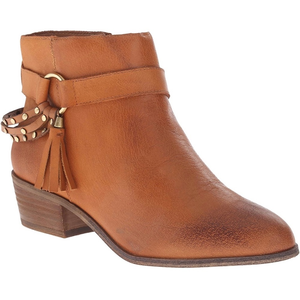 Chinese Laundry Seasons Cognac Studded Leather Booties Size 5.5